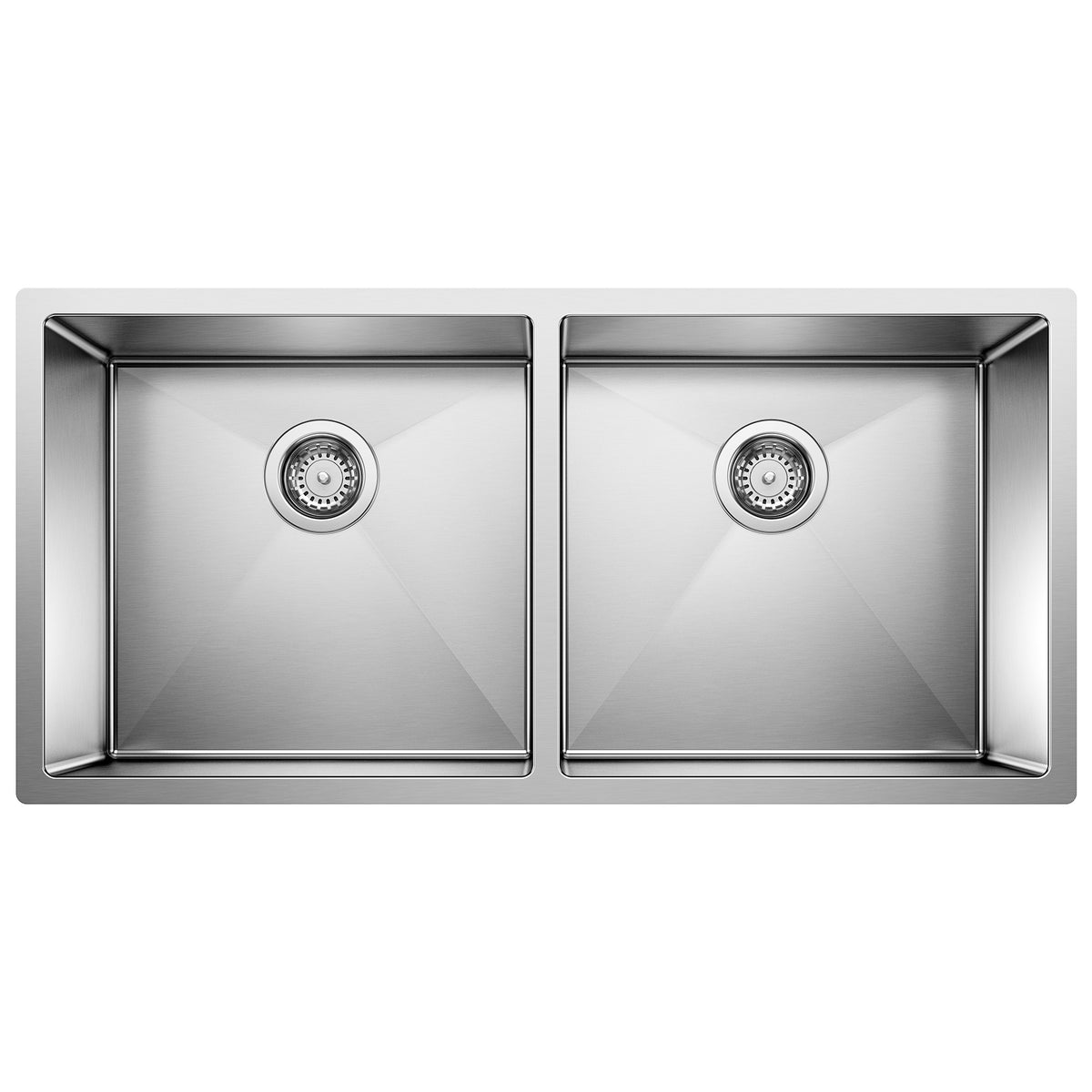 Blanco 516219 PRECISION™ R10 STELLART™ Large Equal Double Bowl Kitchen Sink, Satin Polished, Rectangle Shape, 17 in Left, 17 in Right L x 16 in Left, 16 in Right W Bowl x 10 in Left, 10 in Right D Bowl, 37 in L x 18 in W, Undermount Mounting