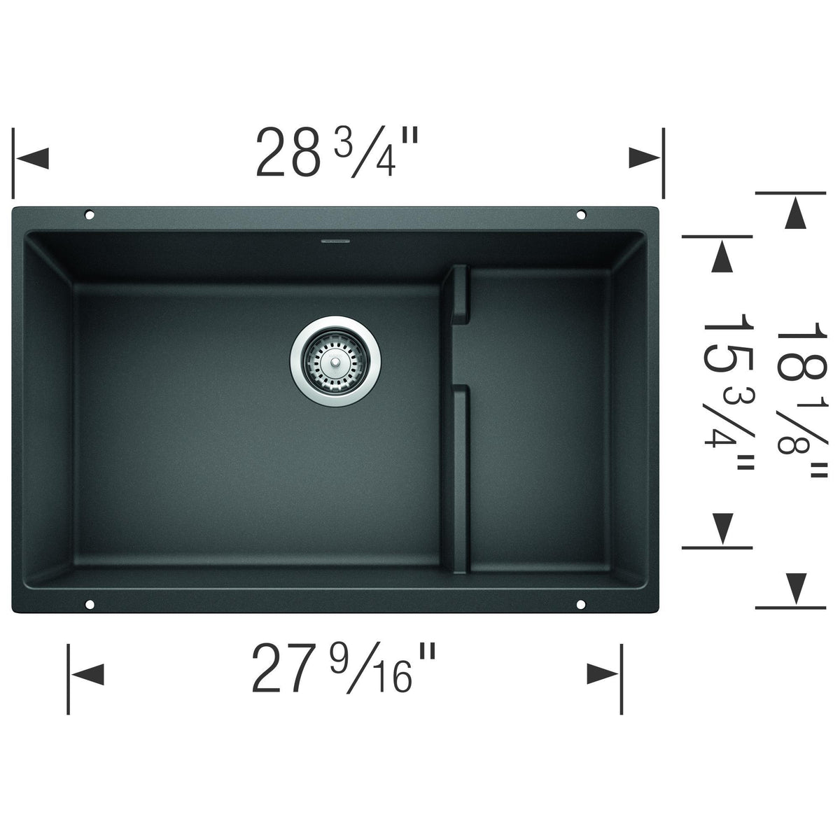 Blanco 519454 PRECIS™ CASCADE™ SILGRANIT® II Super Single Bowl Composite Sink, Biscuit, Rectangle Shape, 27-1/2 in L x 15-3/4 in W Bowl x 7-7/8 in D Bowl, 28-3/4 in L x 18-1/8 in W, Undermount Mounting, Granite