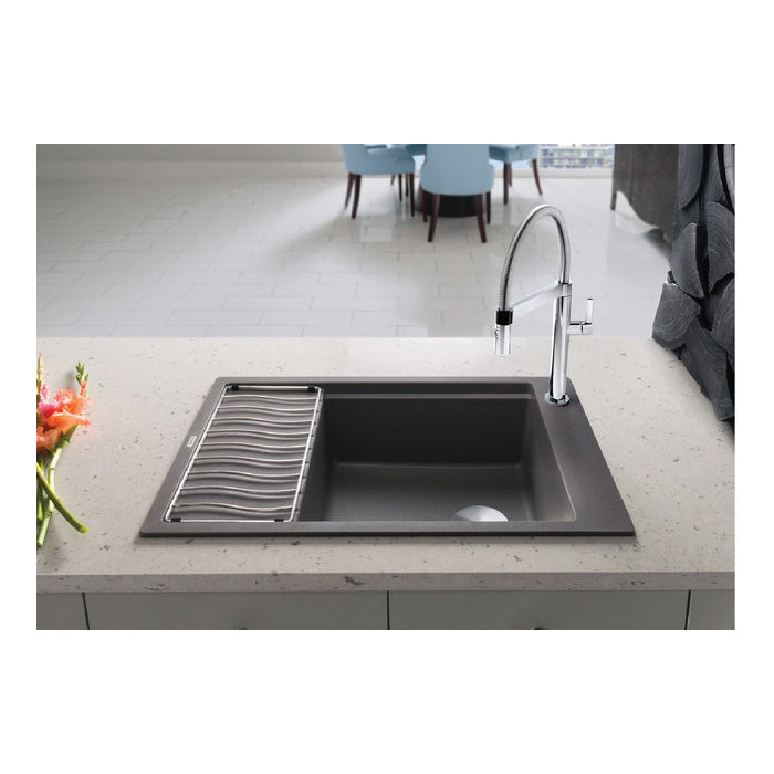 Blanco 520854 PRECIS™ SILGRANIT® II Medium Bowl Dual Mount Composite Sink With Drainer, Biscuit, Rectangle Shape, 17-23/32 in L x 17-1/2 in W Bowl x 7-1/2 in D Bowl, 30-11/16 in L x 19-11/16 in W, Undermount Mounting, Granite