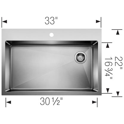 Quatrus R15 Super Single Bowl Dual Mount - Kitchen Sink