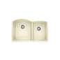Blanco 440181 DIAMOND™ SILGRANIT® II Kitchen Sink, Biscuit, D-Shaped Shape, 16-1/2 in Left, 12-1/2 in Right L x 18-19/32 in Left, 16-13/16 in Right W Bowl x 9-1/2 in Left, 8 in Right D Bowl, 32 in L x 20-27/32 in W, Undermount Mounting, Solid Granite
