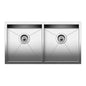 Blanco 518170 Quatrus™ Kitchen Sink, Polished Satin, Rectangle Shape, 14-1/2 in Left, 14-1/2 in Right L x 16 in Left, 16 in Right W Bowl x 9 in Left, 9 in Right D Bowl, 32 in L x 18 in W, Undermount Mounting, 18 ga 304 Stainless Steel