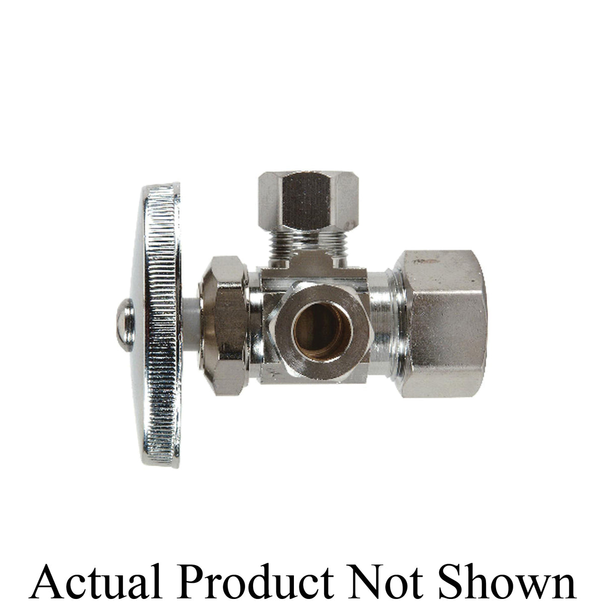 BrassCraft® CR1901LRX C1 Multi-Turn Dual Outlet Supply Angle Stop, 1/2 x 3/8 x 3/8 in Nominal, Compression, 125 psi, Brass Body, Polished Chrome, Domestic