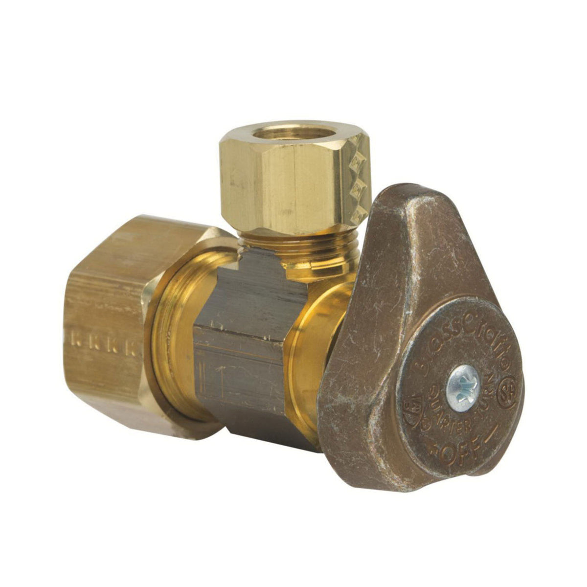 G2 - 1/2 x 3/8" R 1/4 Turn Angle Stop - Brass - Compression