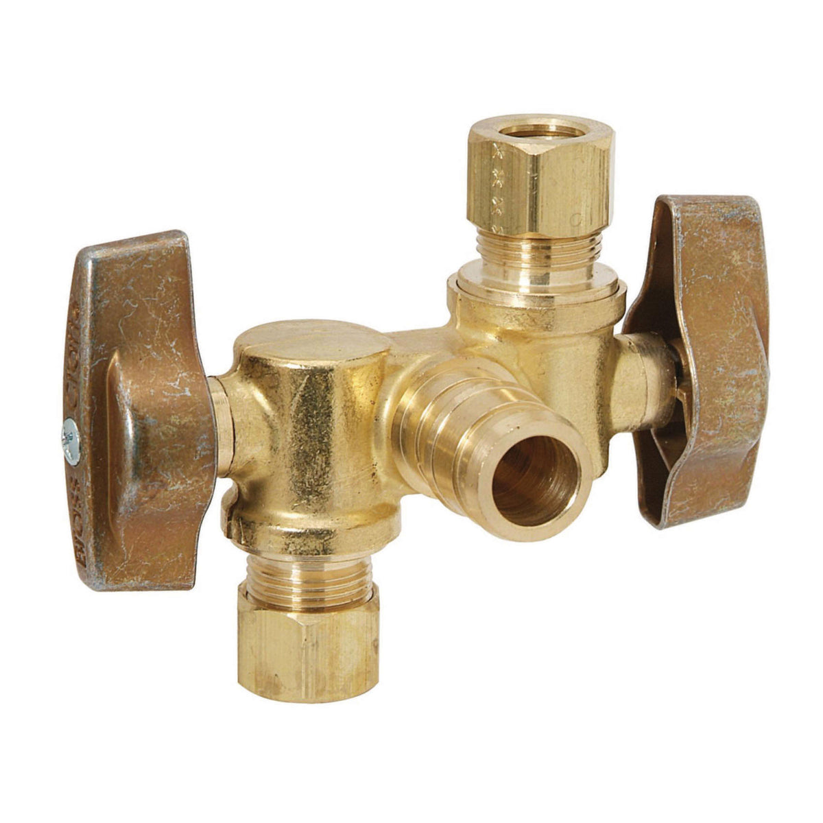 1/2 x 3/8 x 3/8" Outlet Dual Shut-Off Angle - Ball Stop