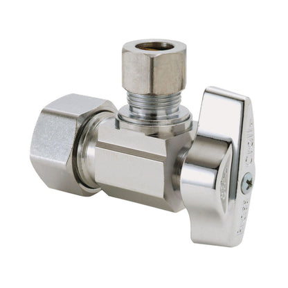 Kt - 1/2 x 3/8" C 1/4 Turn Angle Ball Stop - Brass - 125 PSI