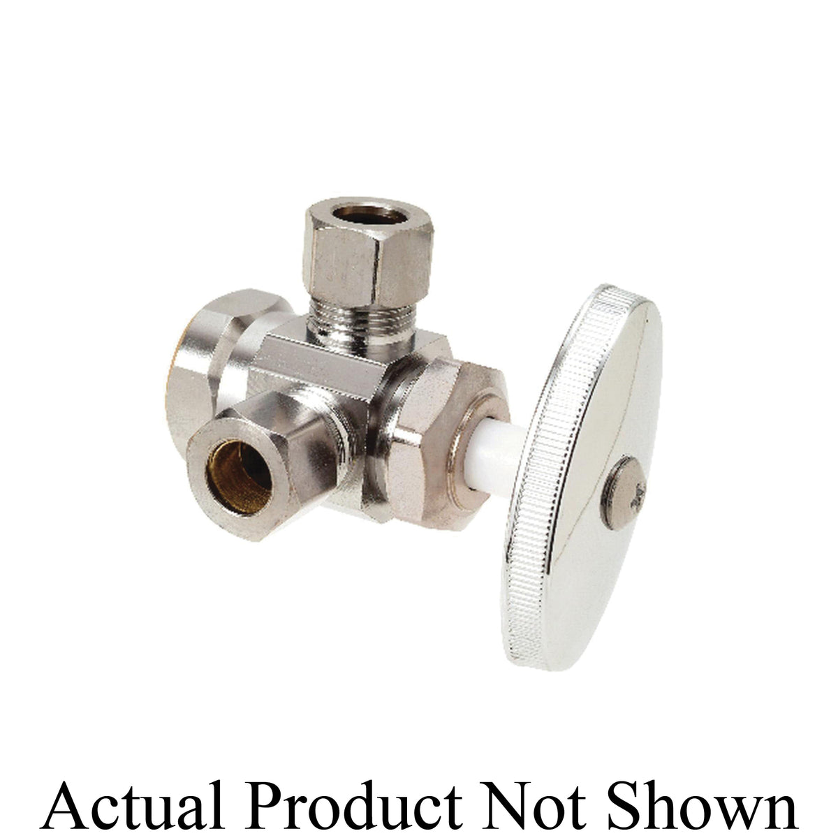 BrassCraft® R1701LRX C1 R1700 Multi-Turn Dual Outlet Stop, 1/2 x 3/8 x 3/8 in Nominal, FNPT x Compression x Compression, 125 psi, Brass Body, Polished Chrome, Domestic