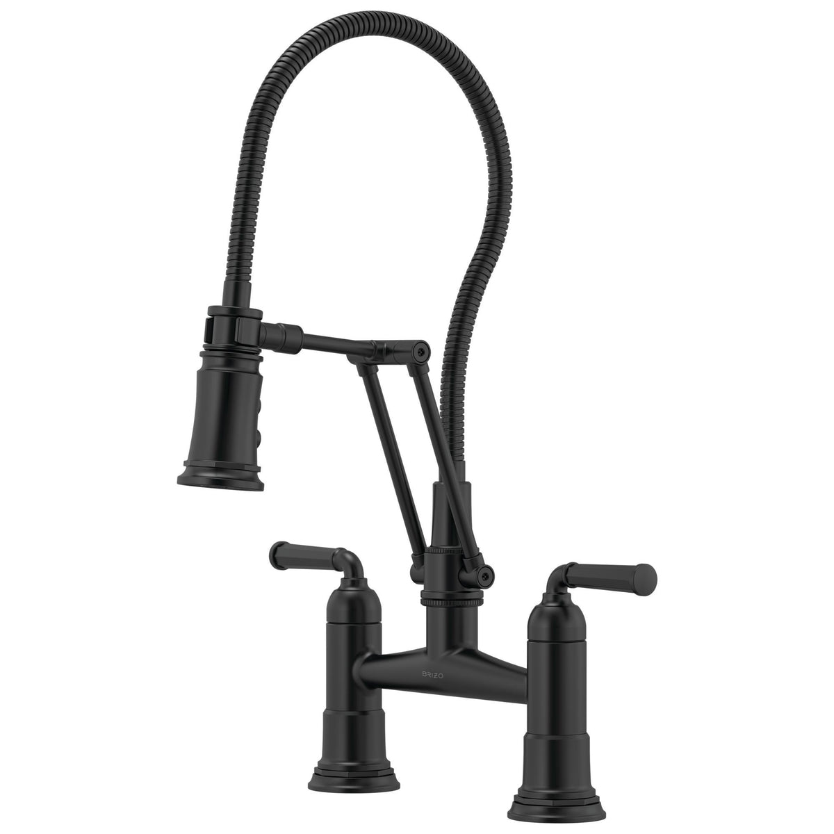 Brizo® Rook® Articulating Bridge Faucet With Finished Hose, Commercial, 1.8 gpm Flow Rate, 8 in Center, 360 deg Swivel Spout, 2 Handles, Domestic