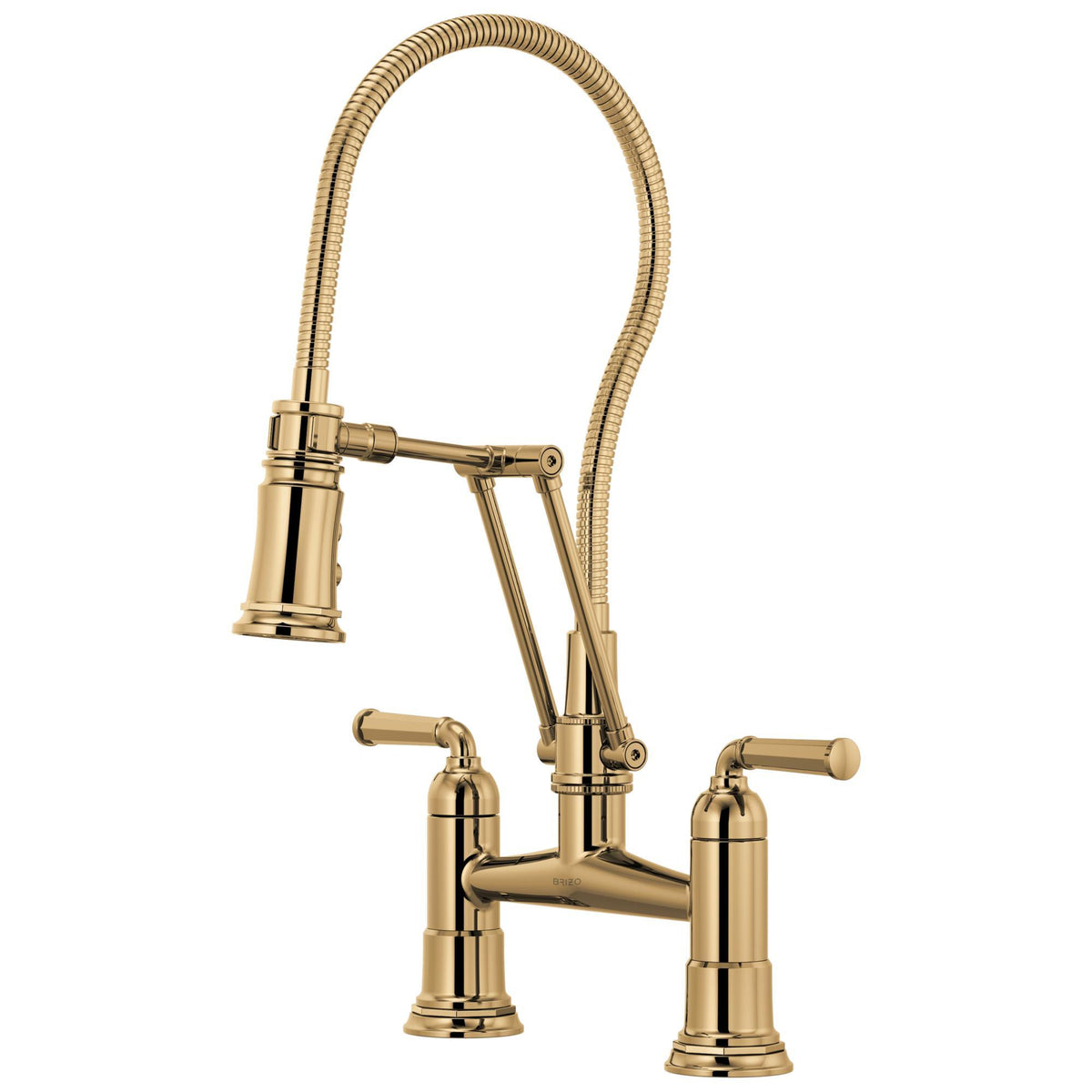Brizo® Rook® Articulating Bridge Faucet With Finished Hose, Commercial, 1.8 gpm Flow Rate, 8 in Center, 360 deg Swivel Spout, 2 Handles, Domestic