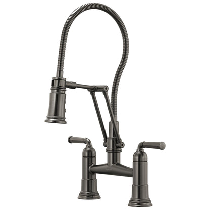 Brizo® Rook® Articulating Bridge Faucet With Finished Hose, Commercial, 1.8 gpm Flow Rate, 8 in Center, 360 deg Swivel Spout, 2 Handles, Domestic