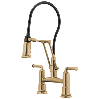 Brizo® Rook® Articulating Bridge Faucet, Commercial, 1.8 gpm Flow Rate, 8 in Center, 360 deg Swivel Spout, 2 Handles, Domestic