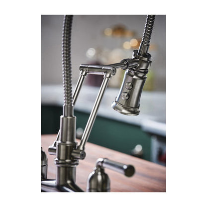 Brizo® Rook® Articulating Bridge Faucet, Commercial, 1.8 gpm Flow Rate, 8 in Center, 360 deg Swivel Spout, 2 Handles, Domestic