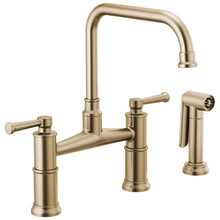 Brizo® 62525LF-GL Artesso® Bridge Kitchen Faucet With Side Spray, 1.8 gpm Flow Rate, 8 in Center, 360 deg Swivel Spout, Luxe Gold, 2 Handles