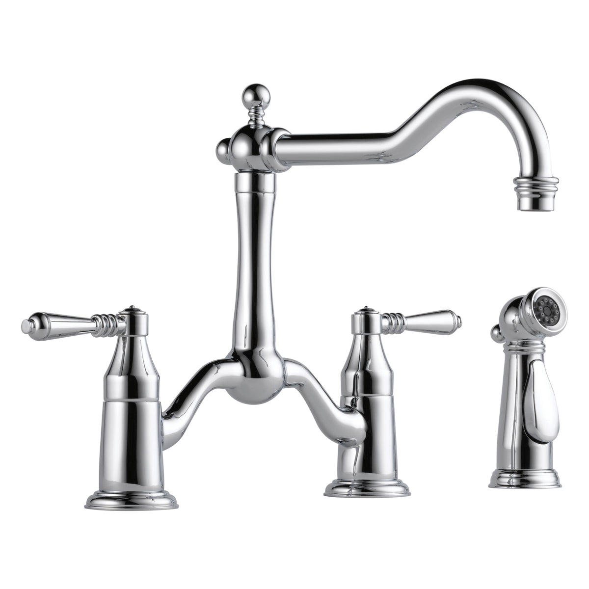 Brizo® 62536LF-PC Tresa® Widespread Bridge Kitchen Faucet With Spray, 1.8 gpm Flow Rate, 8 in Center, Swivel Spout, Polished Chrome, 2 Handles