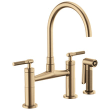 Brizo® 62543LF-GL Litze™ Widespread Bridge Kitchen Faucet With Matching Side Spray, 1.8 gpm Flow Rate, 8 in Center, Arc Spout, Luxe Gold, 2 Handles