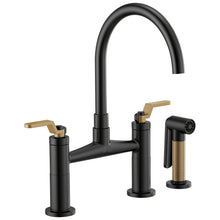 Brizo® 62544LF-BLGL Litze™ Widespread Bridge Kitchen Faucet With Matching Side Spray, 1.8 gpm Flow Rate, 8 in Center, Arc Spout, Matte Black/Luxe Gold, 2 Handles