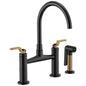 Brizo® 62544LF-BLGL Litze™ Widespread Bridge Kitchen Faucet With Matching Side Spray, 1.8 gpm Flow Rate, 8 in Center, Arc Spout, Matte Black/Luxe Gold, 2 Handles