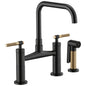 Brizo® 62553LF-BLGL Litze™ Widespread Bridge Kitchen Faucet With Matching Side Spray, 1.8 gpm Flow Rate, 8 in Center, Square Spout, Matte Black/Luxe Gold, 2 Handles