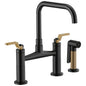 Brizo® 62554LF-BLGL Litze™ Widespread Bridge Kitchen Faucet With Matching Side Spray, 1.8 gpm Flow Rate, 8 in Center, Square Spout, Matte Black/Luxe Gold, 2 Handles