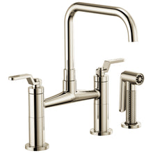 Brizo® 62554LF-PN Litze™ Widespread Bridge Kitchen Faucet With Matching Side Spray, 1.8 gpm Flow Rate, 8 in Center, Square Spout, Polished Nickel, 2 Handles