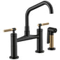 Brizo® 62563LF-BLGL Litze™ Widespread Bridge Kitchen Faucet With Matching Side Spray, 1.8 gpm Flow Rate, 8 in Center, Angled Spout, Matte Black/Luxe Gold, 2 Handles