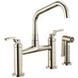 Brizo® 62564LF-PN Litze™ Widespread Bridge Kitchen Faucet With Matching Side Spray, 1.8 gpm Flow Rate, 8 in Center, Angled Spout, Polished Nickel, 2 Handles
