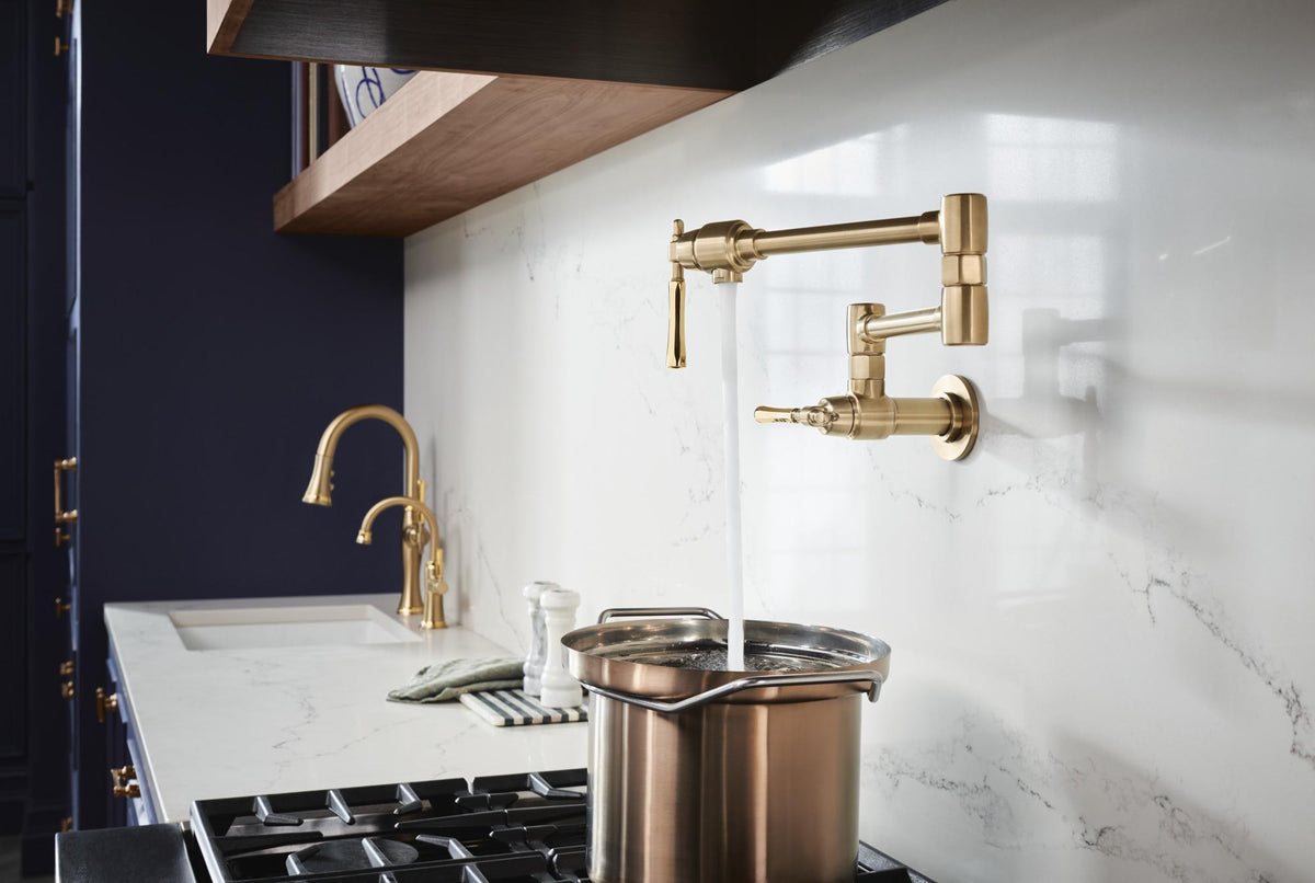 Brizo® 62858LF-GLPG The Tulham™ Kitchen Collection by Brizo® Pot Filler Kitchen Faucet, 4 gpm Flow Rate, Luxe Gold / Polished Gold, 2 Handles, Import