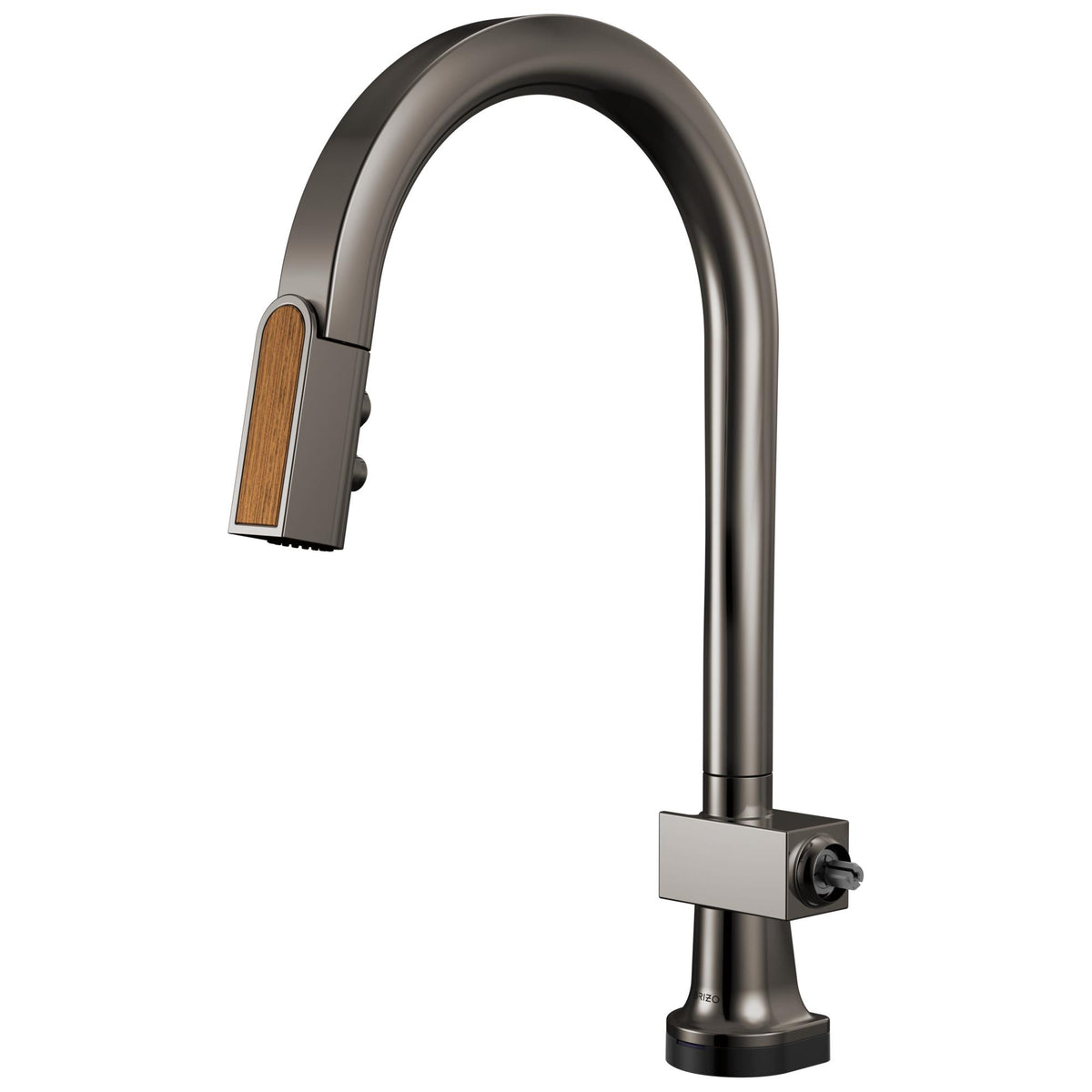 Brizo® 64022LF-BNXWDLHP 64022LF Frank Lloyd Wright Pull-Down Kitchen Faucet, 1.8 gpm Flow Rate, Brilliance Black Onyx/Wood, 1 Handles, 1 Faucet Holes, Function: Dual-Function