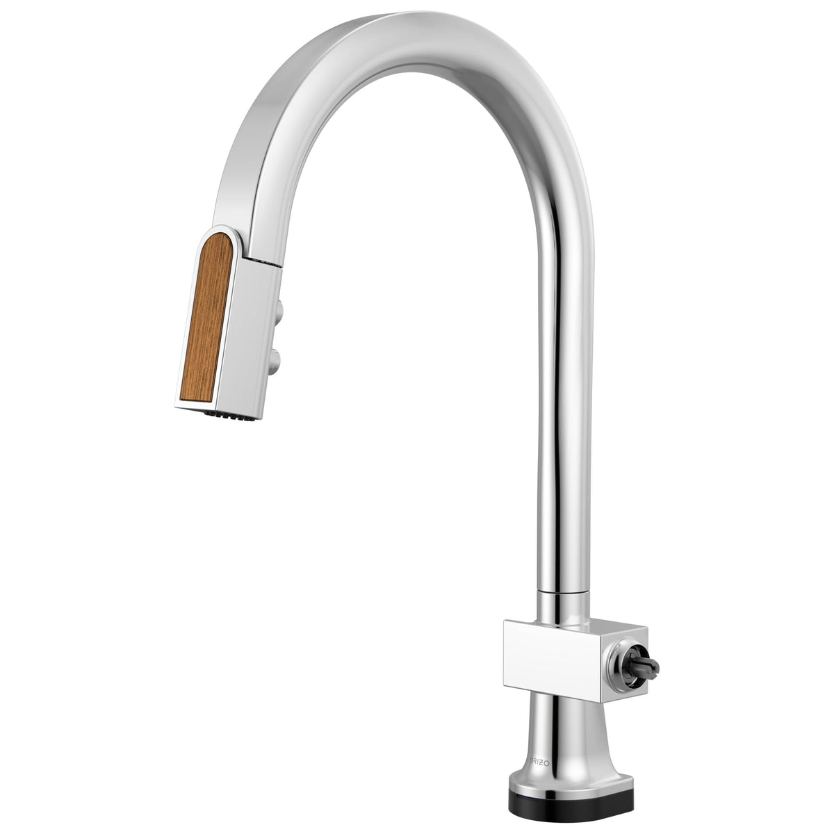 Brizo® 64022LF-PCWDLHP 64022LF Frank Lloyd Wright Pull-Down Kitchen Faucet, 1.8 gpm Flow Rate, Polished Chrome/Teak Wood, 1 Handles, 1 Faucet Holes, Function: Dual-Function
