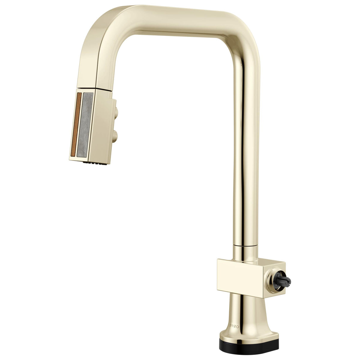 Brizo® 64023LF-PNWDLHP 64023LF Frank Lloyd Wright Pull-Down Kitchen Faucet, 1.8 gpm Flow Rate, Polished Nickel/Wood, 1 Handles, 1 Faucet Holes, Function: Dual-Function