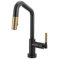 Brizo® 64963LF-BLGL Pull-Down Faucet with Angle Spout, Litze®, Matte Black/Luxe Gold, 1 Handle, 1.8 gpm