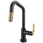 Brizo® 64964LF-BLGL Pull-Down Faucet with Angle Spout, Litze®, Matte Black/Luxe Gold, 1 Handle, 1.8 gpm