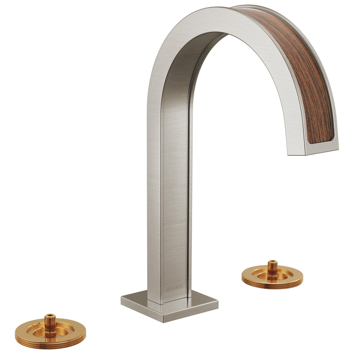 Brizo® 65399LF-NKTKLHP Frank Lloyd Wright Faucet, 1.2 gpm Flow Rate, 8-5/8 in H Spout, Luxe Nickel/Teak Wood, 2 Handles