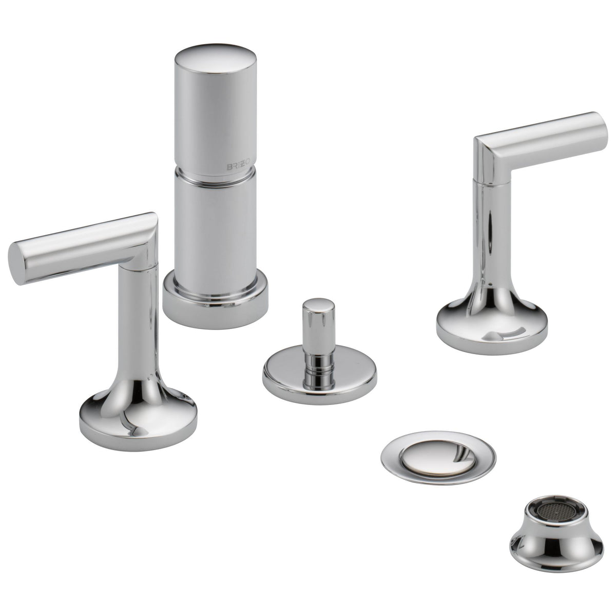 Brizo® 68475-PC Widespread Bidet Faucet, Odin™, Commercial, 5 to 8 in Center, Polished Chrome, 3 Handles, Pop-Up Drain