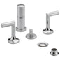 Brizo® 68475-PC Widespread Bidet Faucet, Odin™, Commercial, 5 to 8 in Center, Polished Chrome, 3 Handles, Pop-Up Drain