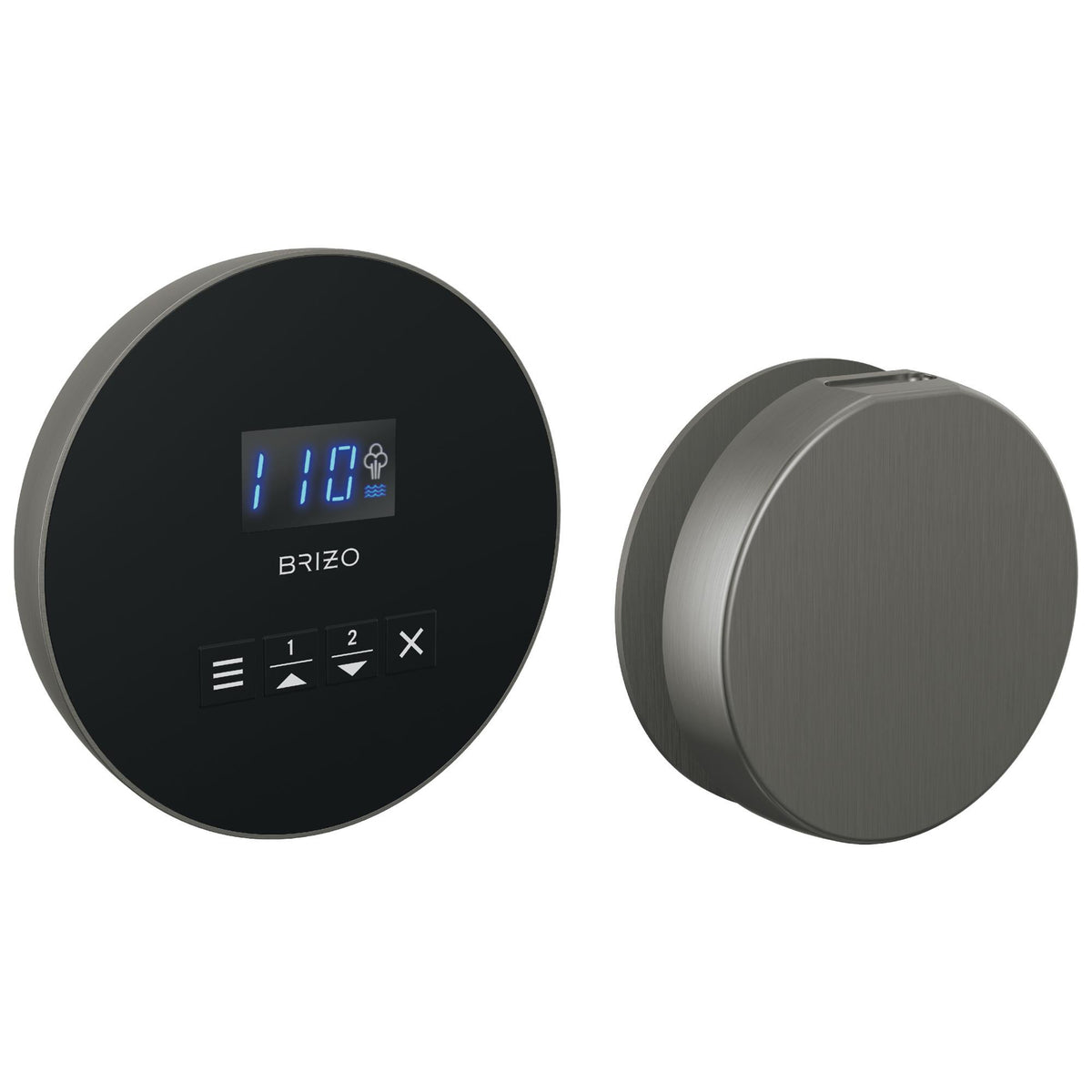 Brizo® 8CH-250R-SL-L Round Steam Shower Control, Digital Display, Lumicoat Luxe Steel