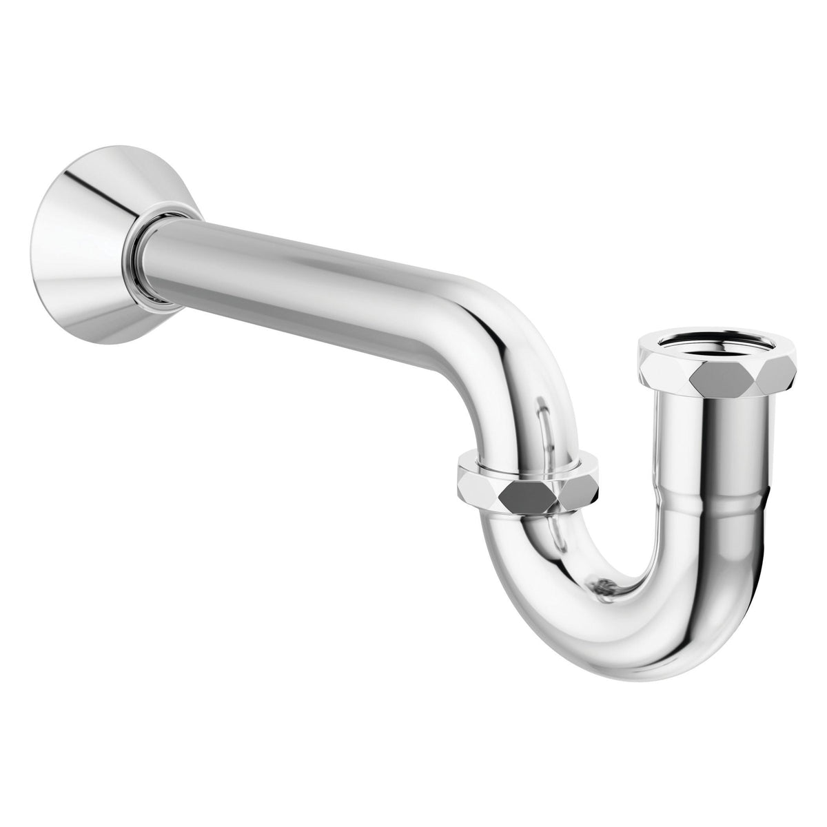 P-Trap with Flange - Brass - Polished Chrome