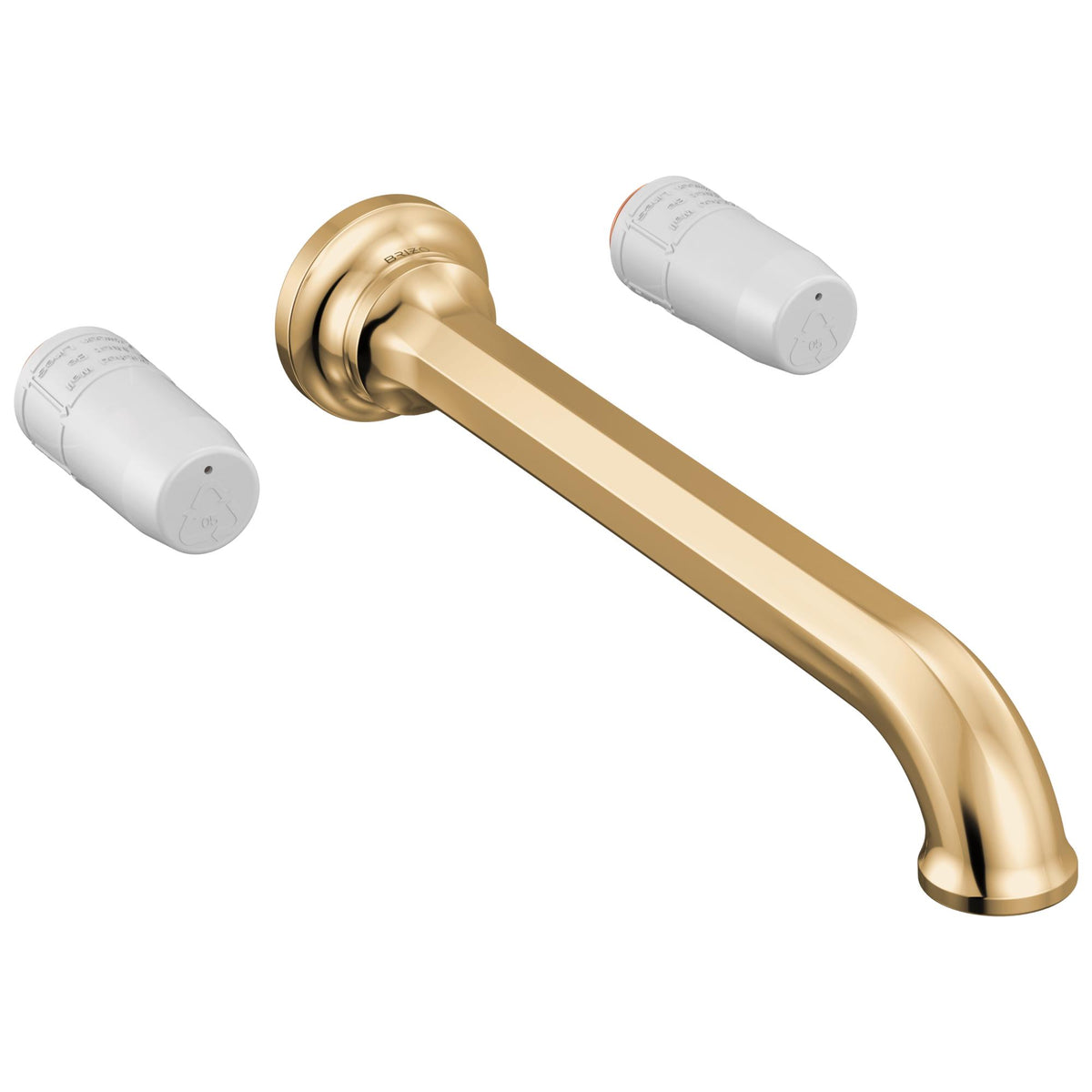 Brizo® T70465-PGLHP T70465 Beauclere™ High Flow Wall Mounted Tub Only Faucet, 9.3 gpm Flow Rate, 8 in Center, Polished Gold, 2 Handles, Commercial