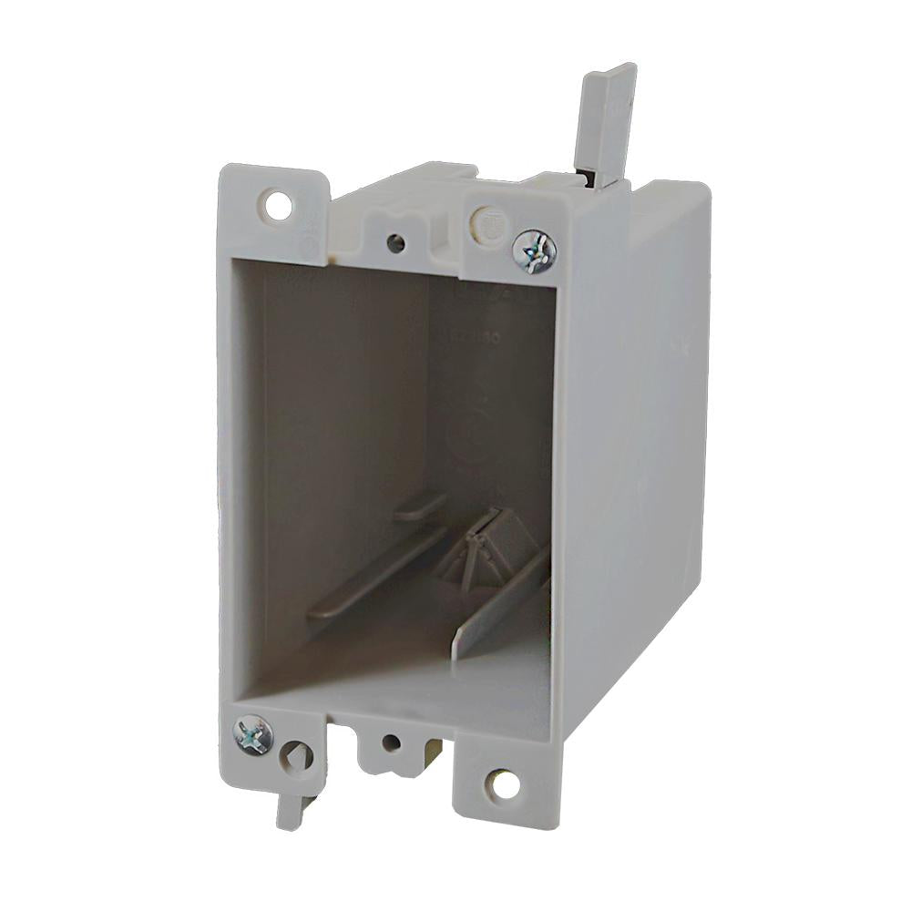 CANTEX® EZ21SO EZ-Box® Electrical Switch and Outlet Box With EZ Mount Clamp, Wire Clamp, PVC, 21 cu-in Capacity, 1 Gang, 2.4 in W x 3.6 in D x 3.85 in H