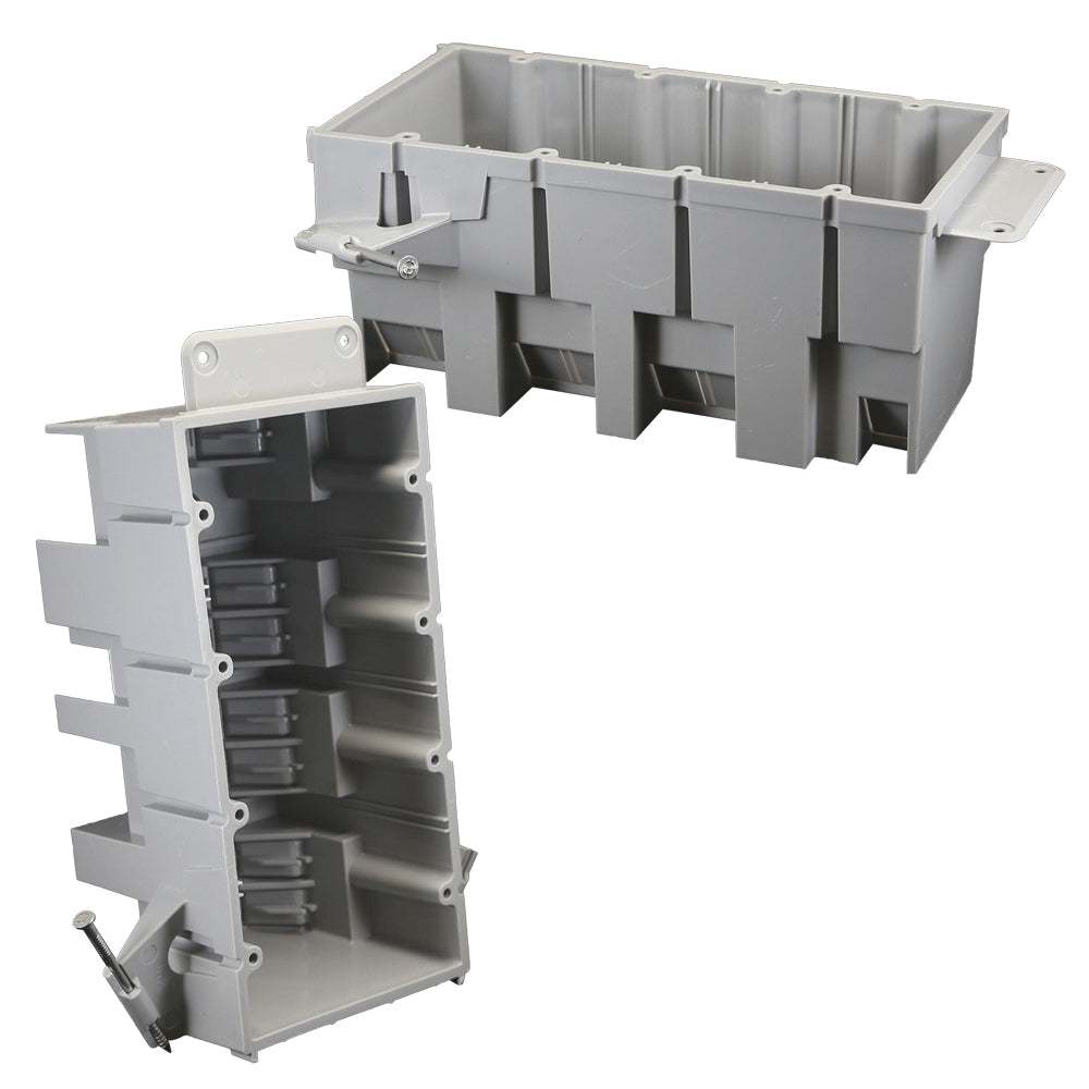 CANTEX® EZ64QN-HW EZ-Box® Heavy Wall Electrical Switch and Outlet Box With Wire Clamp, PVC, 64 cu-in Capacity, 4 Gangs, 7.75 in W x 3.6 in D x 3.85 in H