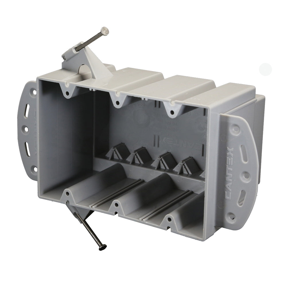 CANTEX® EZ74TN EZ-Box® Electrical Switch and Outlet Box With Steel Stud Bracket, Wire Clamp, PVC, 74 cu-in Capacity, 3 Gangs, 6 in W x 3 in D x 4 in H
