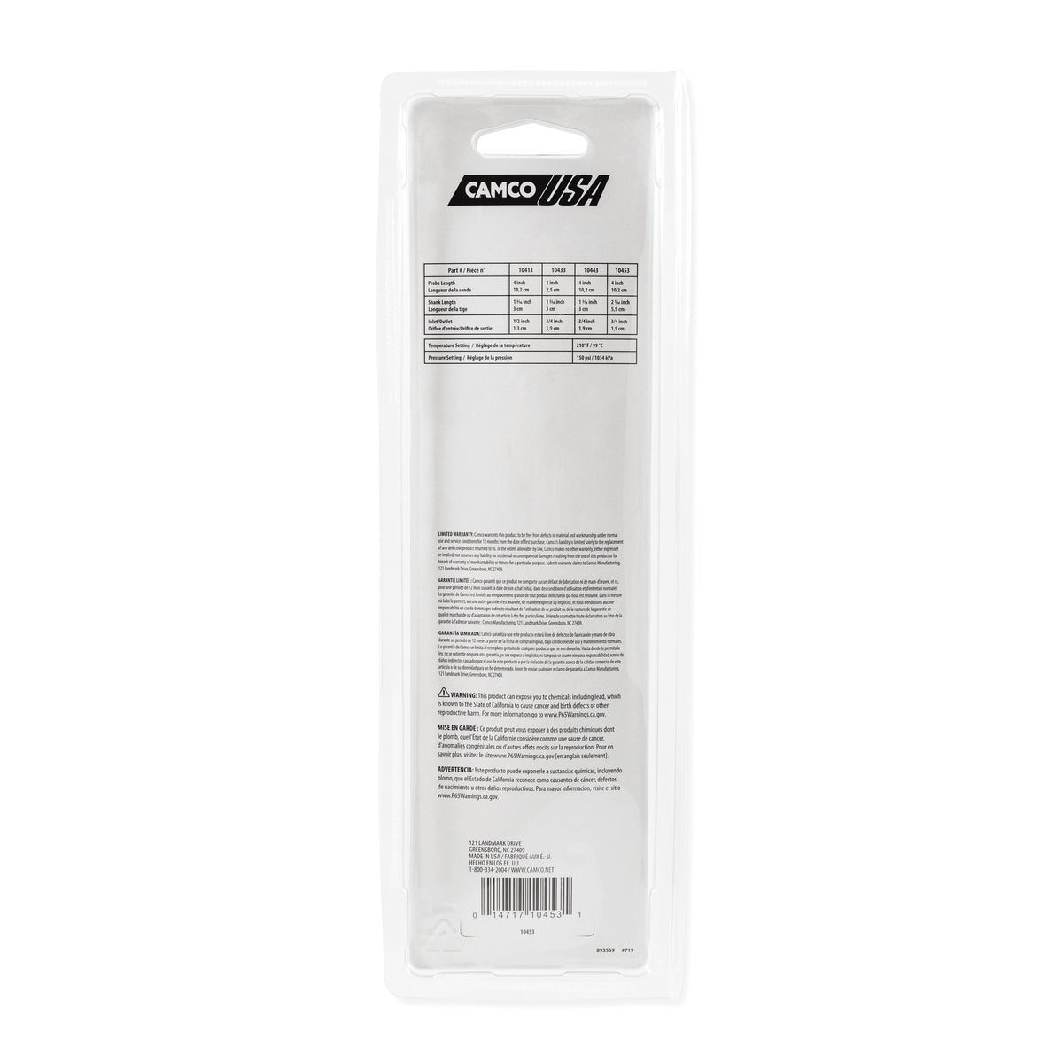Temperature and Pressure Relief Valve with 2-1/2" - L Shank
