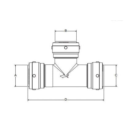 2XL - 1-1/4" Large Diameter Slip Tee - Brass - Push-Fit
