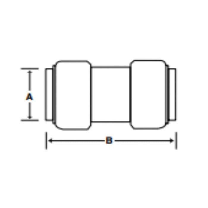 3/8" Straight Pipe Coupling - Brass - Push-Fit