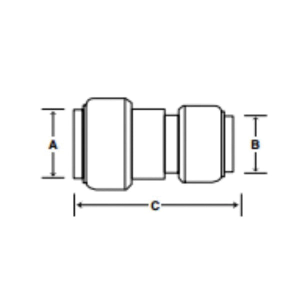 3/4 x 1/2" Pipe Reducing Coupling - Brass - Push-Fit