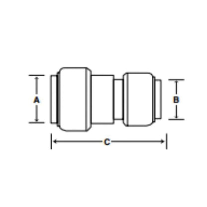 3/4 x 1/2" Pipe Reducing Coupling - Brass - Push-Fit