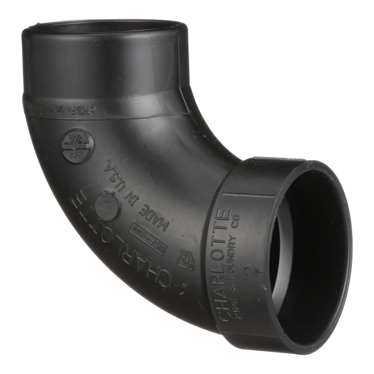 Charlotte ABS 00302 0800 Sanitary Street Elbow, 2 in Nominal, Spigot x Hub End Style, SCH 40/STD, ABS, Domestic