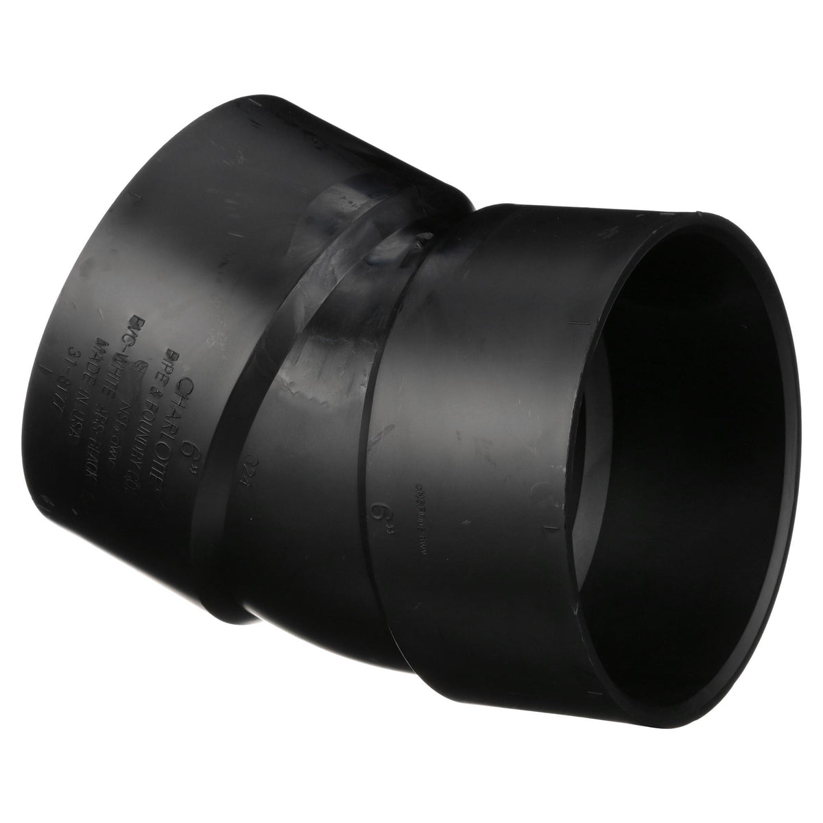 Charlotte ABS 00324 1400 Elbow, 6 in Nominal, Hub End Style, SCH 40/STD, ABS, Domestic