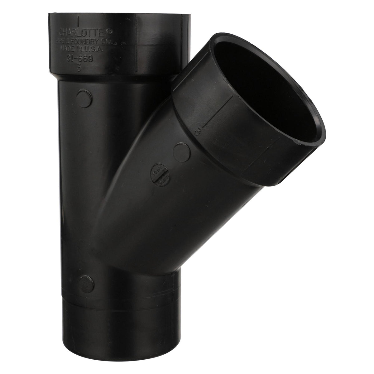 Charlotte ABS 00602 1000 Street Wye, Fitting/Connector: Wye, 3 in Nominal, Spigot x Hub x Hub End Style, SCH 40/STD, ABS, Domestic
