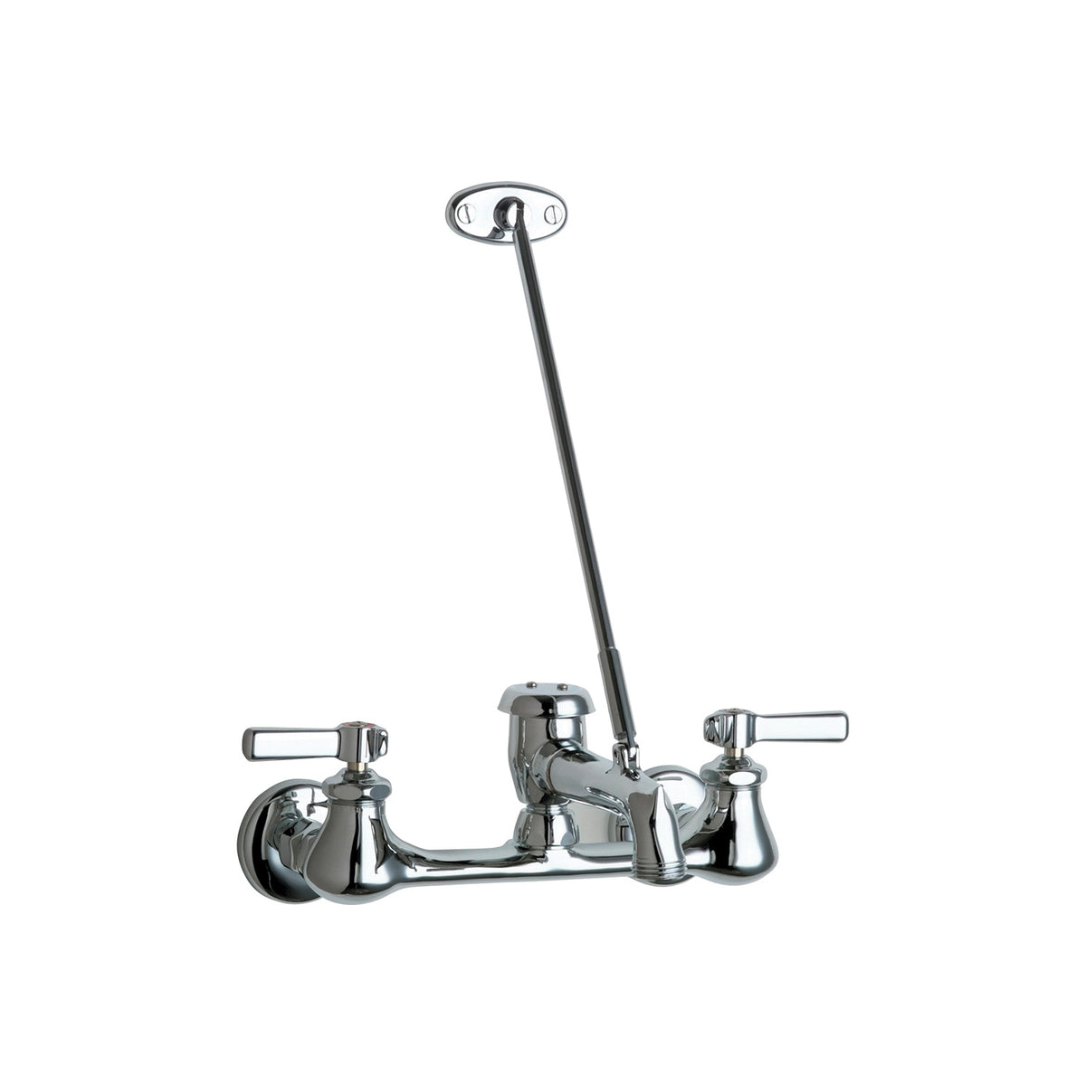 Chicago Faucet® 540-LD897SWXFABCP Hot and Cold Water Service Sink Faucet, Wall Mount, 2 Handles, 8 in Center, 12 gpm Flow Rate, Polished Chrome